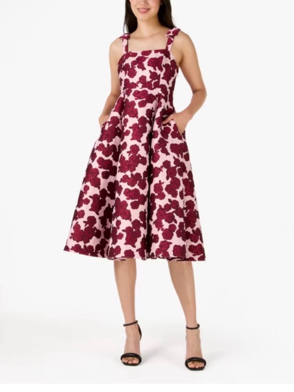 Kate Spade Rosy Florets Midi Dress w/pockets in Pink and Burgundy Floral